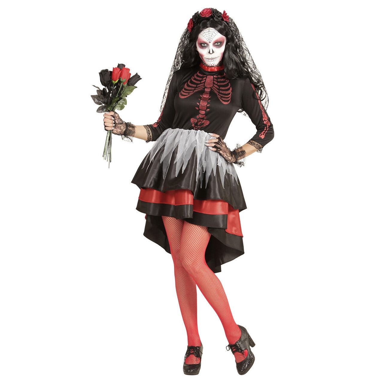 Op deze afbeelding zie je een Kostuums, van het merk Widmann. Perales Bruid Dia De Los Muertos Vrouw Kostuum