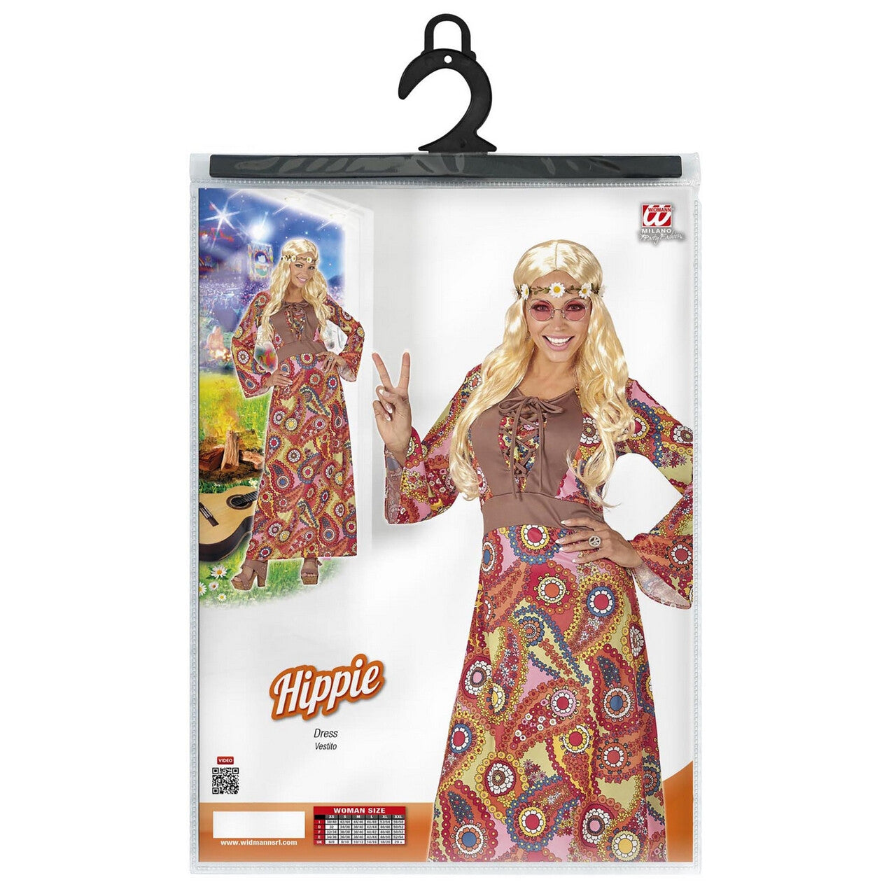 Op deze afbeelding zie je een Kostuums, van het merk Widmann. Hippie Vrouw Flower Davy Kostuum