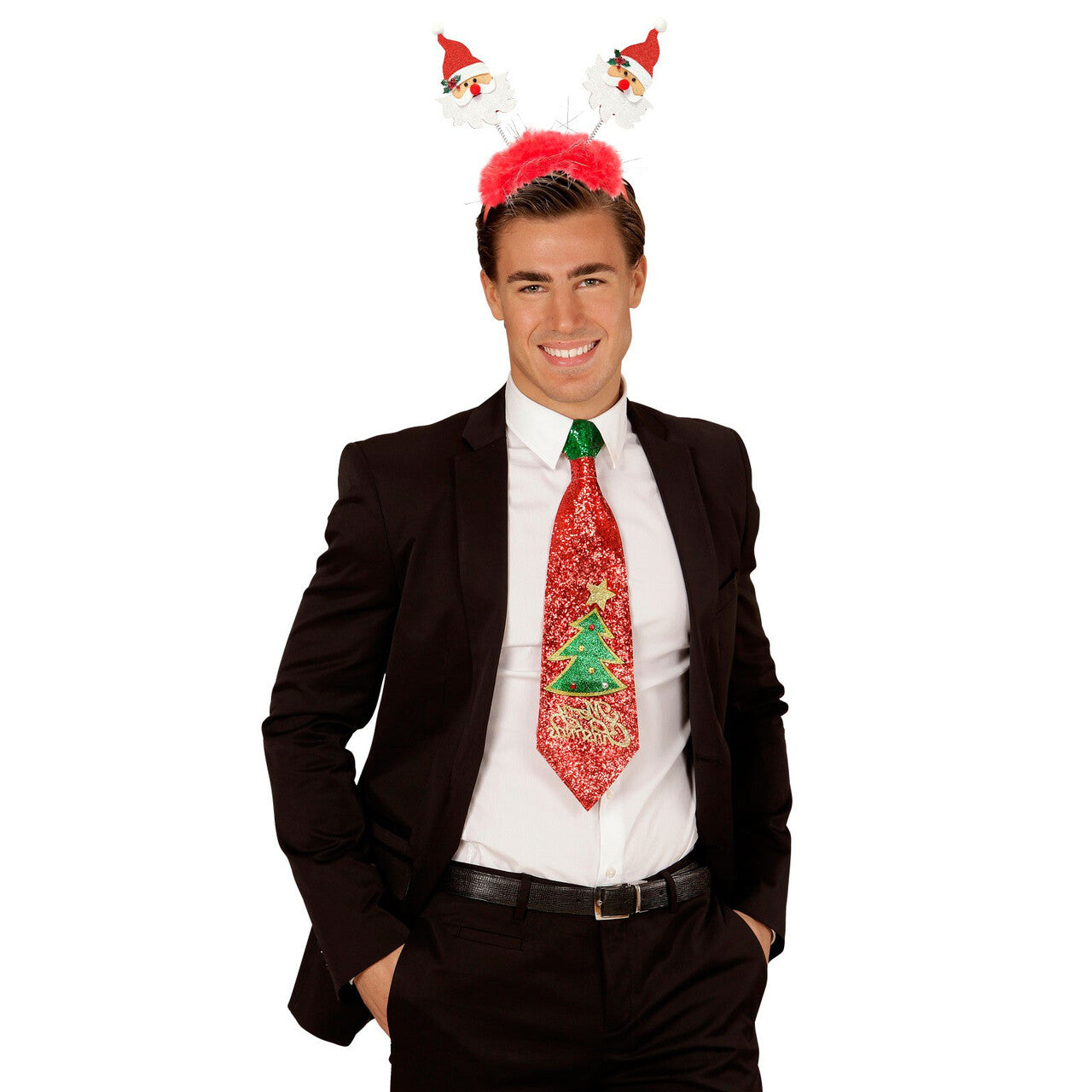 Op deze afbeelding zie je een Accessoires, van het merk Widmann. Santa Bopper Kerstman Met Boa En Klatergoud