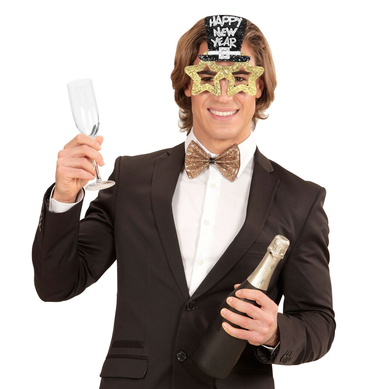 Op deze afbeelding zie je een Accessoires, van het merk Widmann. Spetterende Bril, Happy New Year Goud