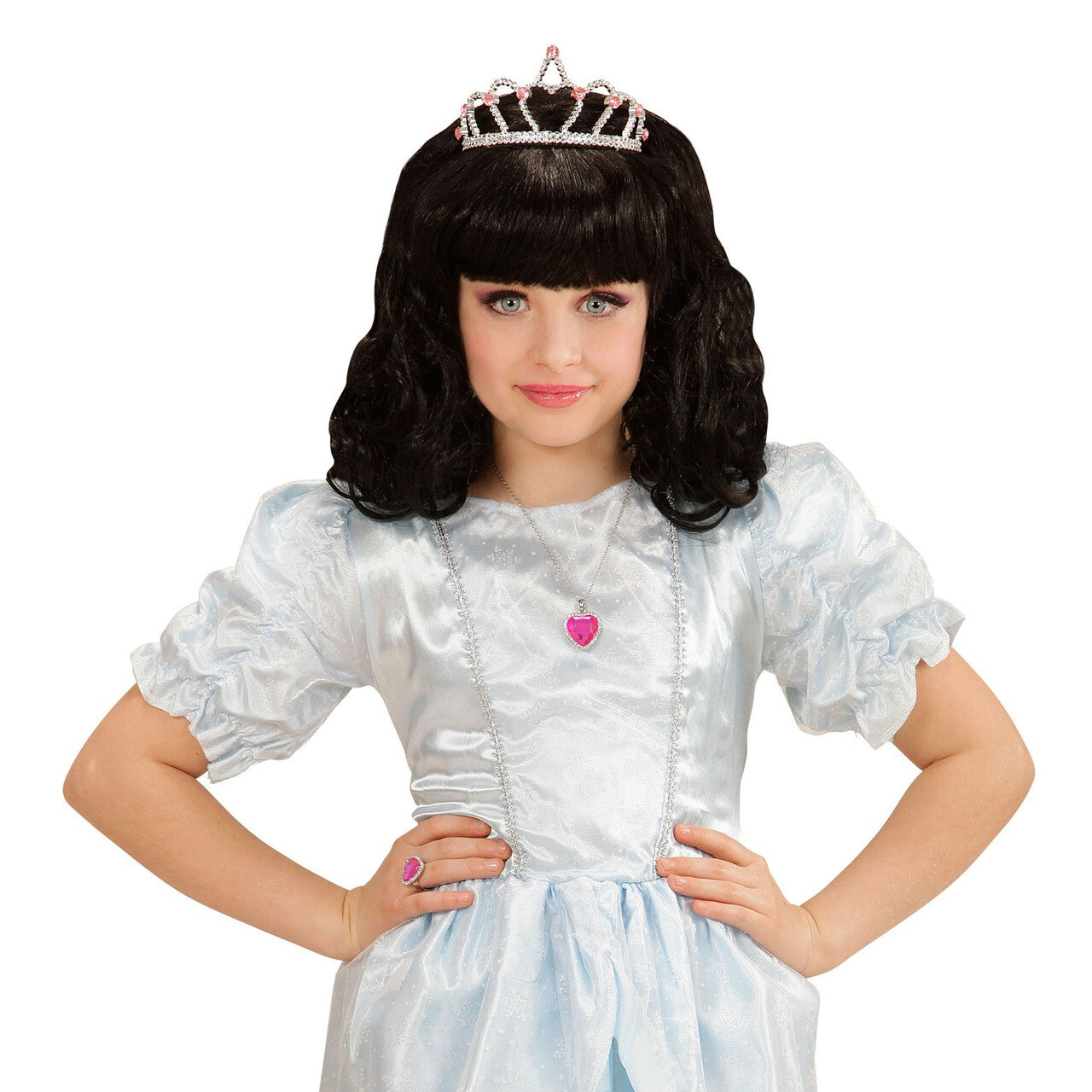 Op deze afbeelding zie je een Accessoires, van het merk Widmann. Prinses Ketting, Oorbellen, Ring Strass Roze
