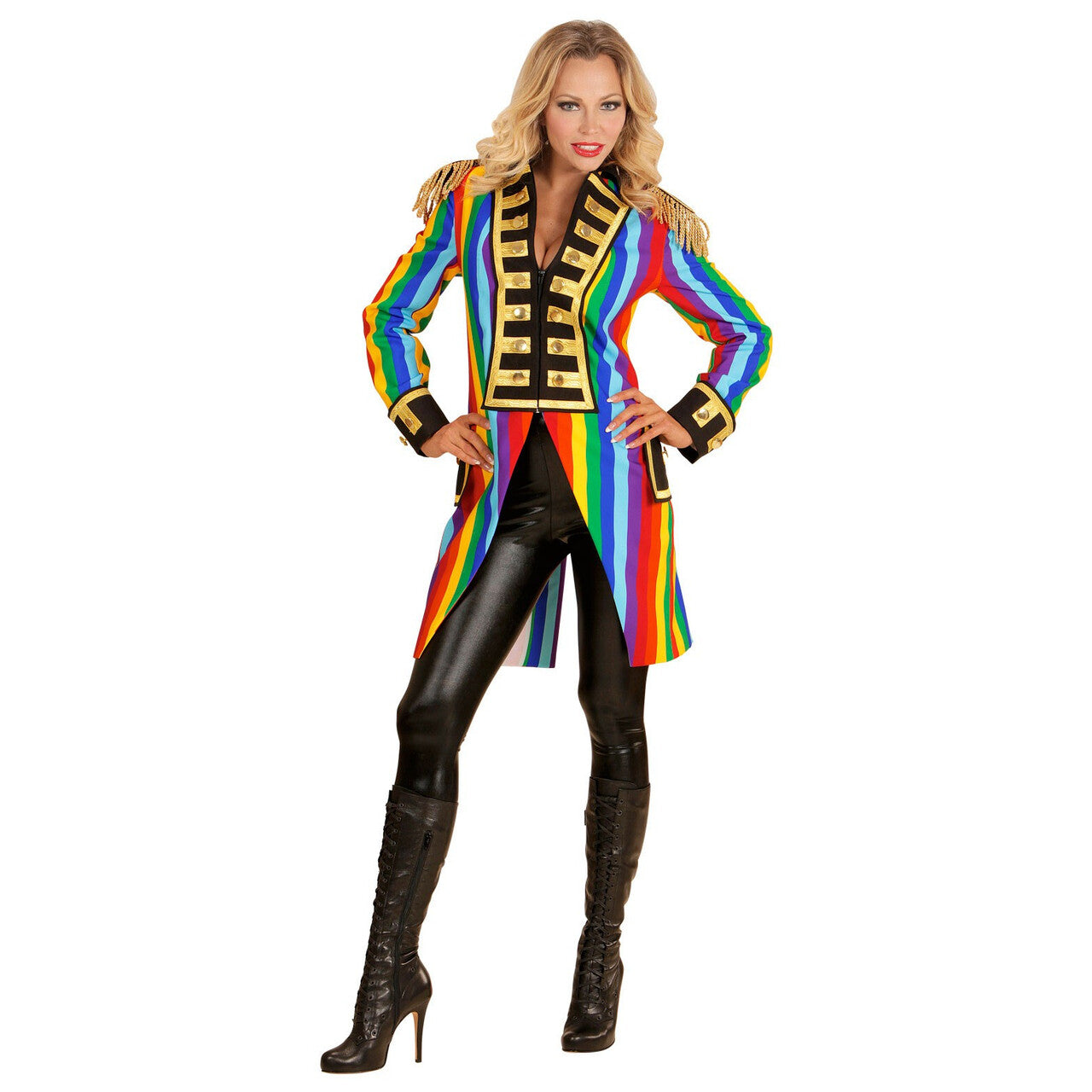 Op deze afbeelding zie je een Kostuums, van het merk Widmann. Multicolor Frackjas Regenboog Vrouw