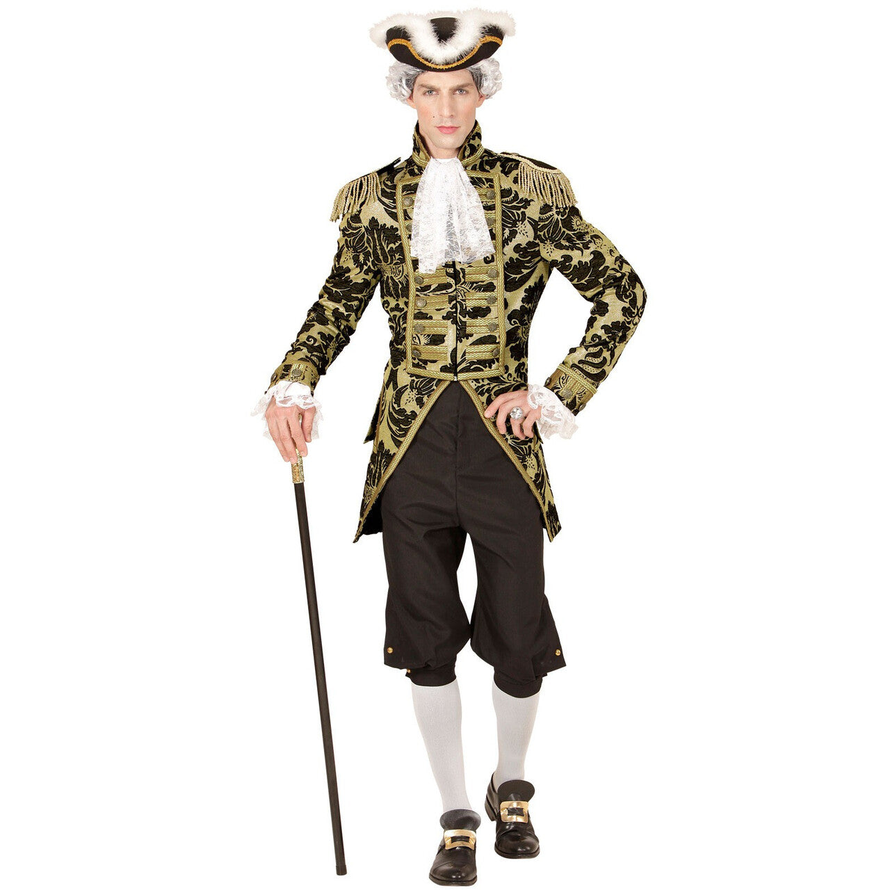 Op deze afbeelding zie je een Kostuums, van het merk Widmann. Royale Frackjas Parade Goud Man