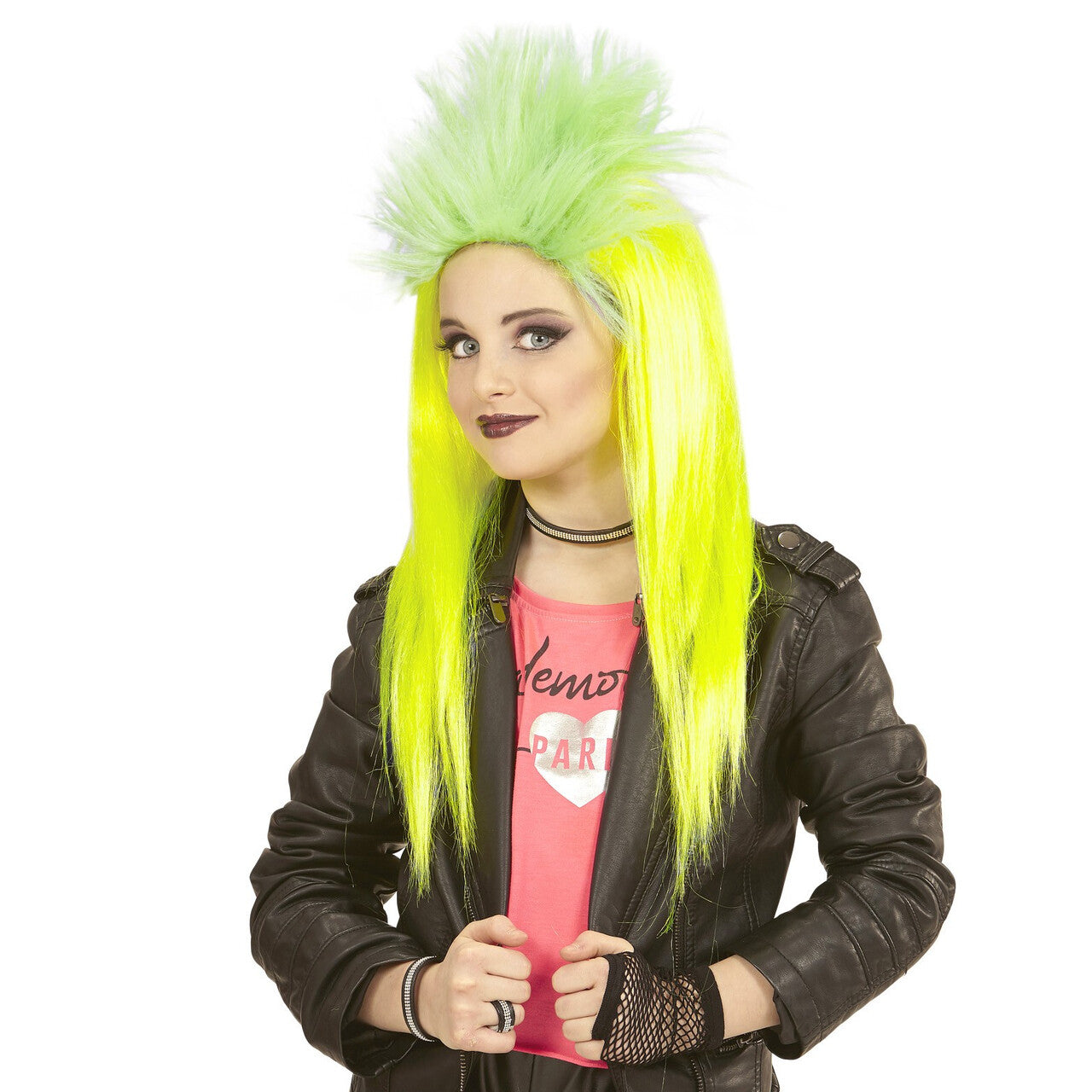 Op deze afbeelding zie je een Accessoires, van het merk Widmann. Neon Rock Pruik Kind Punk Geel / Groen