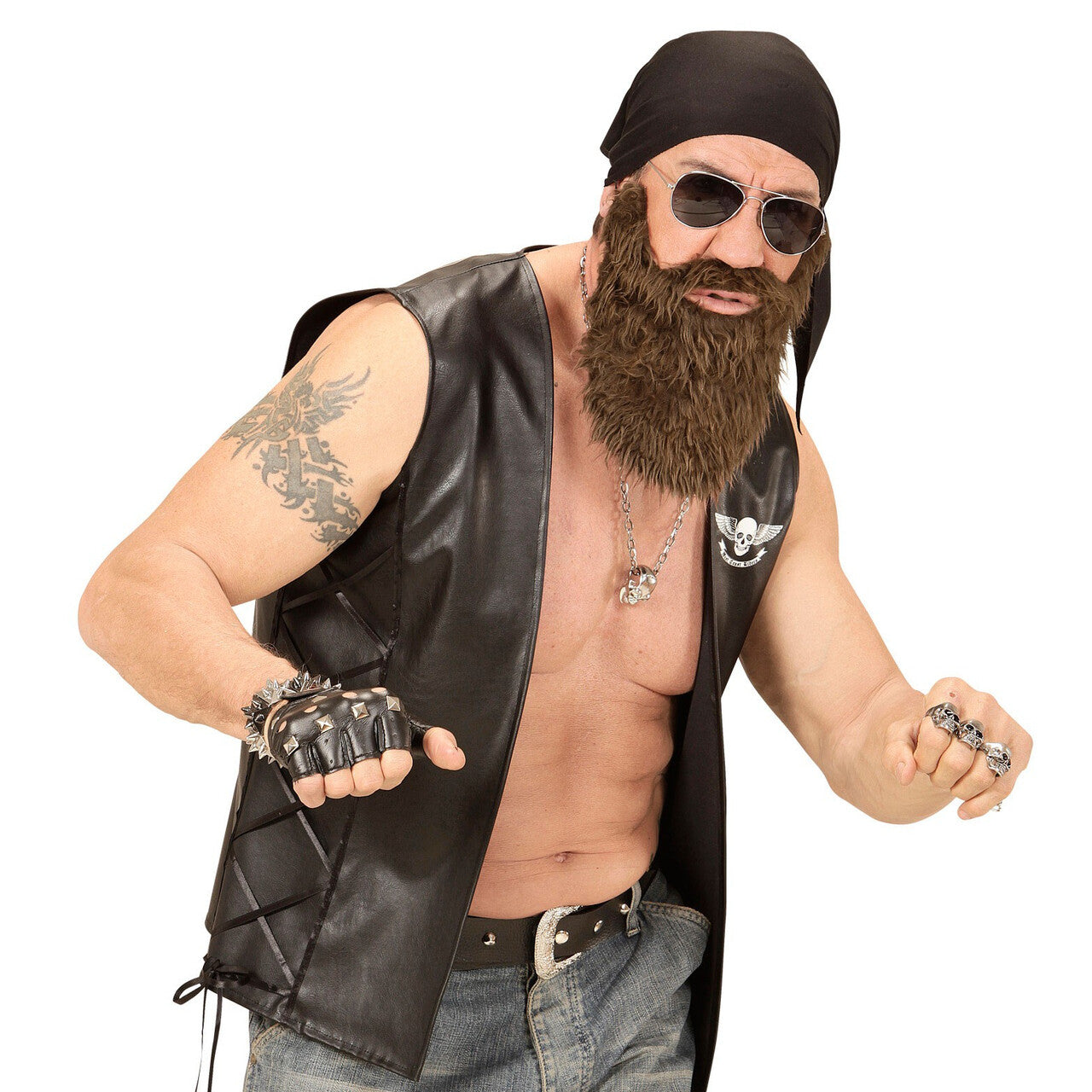 Op deze afbeelding zie je een Accessoires, van het merk Widmann. Motorclub Outlaw Biker Set