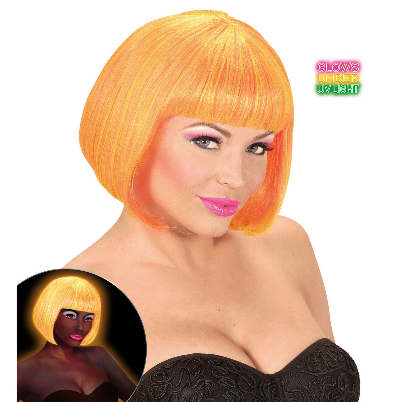 Op deze afbeelding zie je een Accessoires, van het merk Widmann. Bob Pruik, Valentina Neon Oranje / Geel Mix