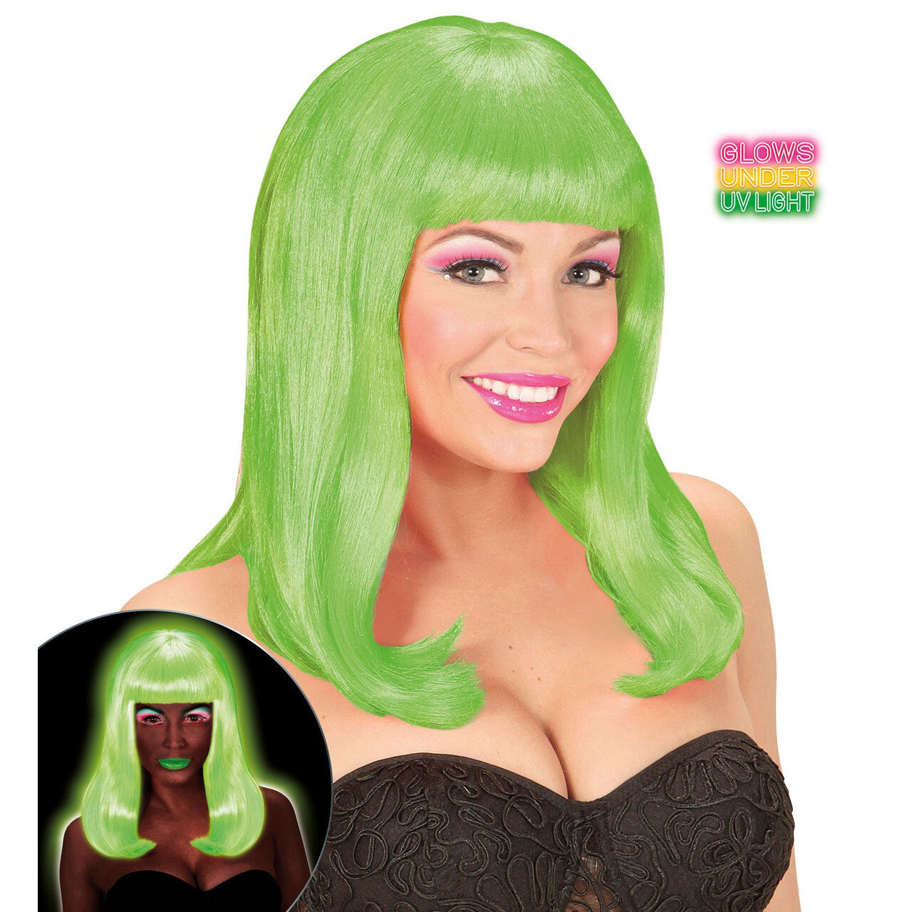 Op deze afbeelding zie je een Accessoires, van het merk Widmann. Bob Pruik, Patsy Neon Groen