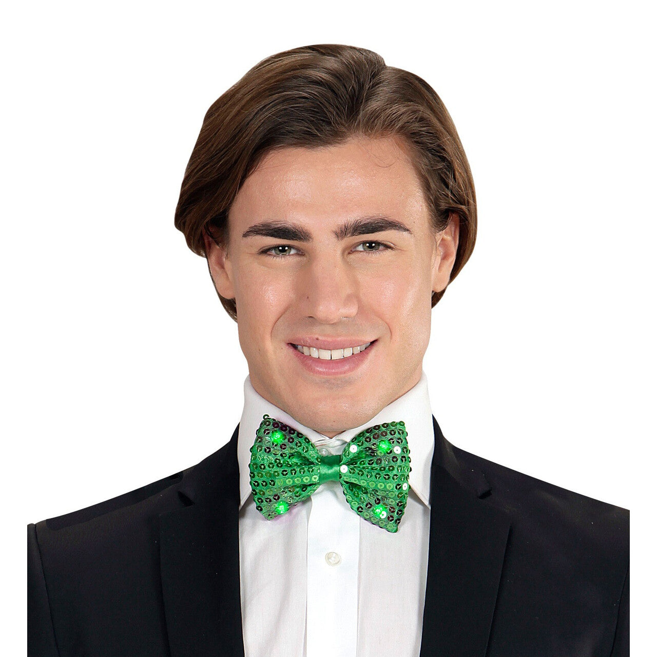 Op deze afbeelding zie je een Accessoires, van het merk Widmann. Groen Bling Pailletten Strikje Met Licht, Groen