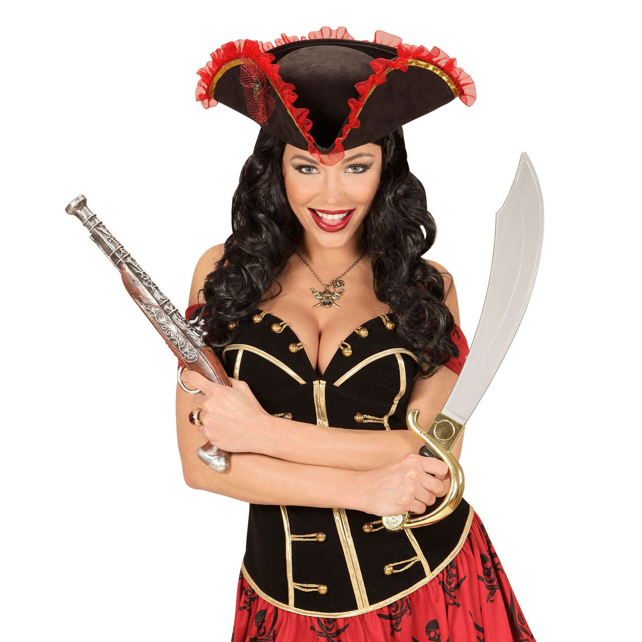 Op deze afbeelding zie je een Accessoires, van het merk Widmann. Rood-Zwart Luxe Tricorn Piraat