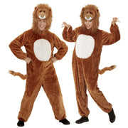 Op deze afbeelding zie je een Kostuums, van het merk Widmann. Bruine Dieren Pluche Leeuw Jumpsuit Kostuum