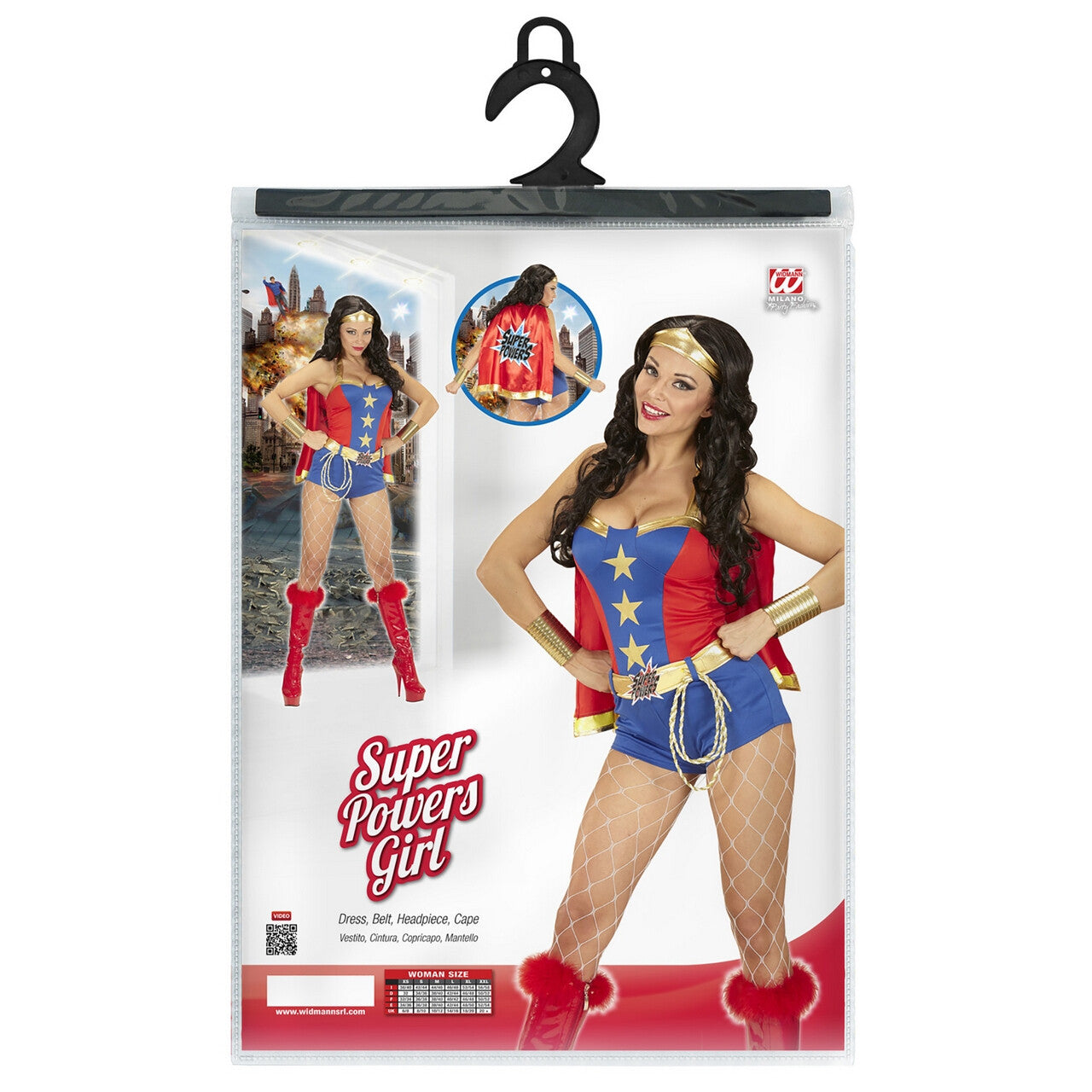 Op deze afbeelding zie je een Kostuums, van het merk Widmann. Ms America Super Power Meisje Vrouw Kostuum