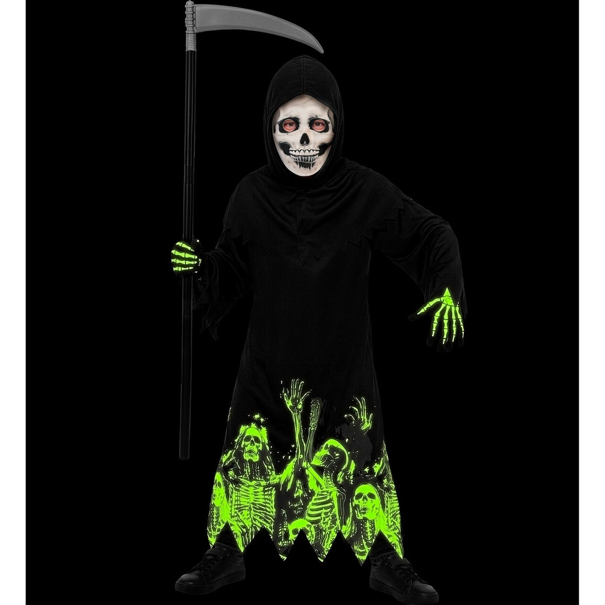 Op deze afbeelding zie je een Kostuums, van het merk Widmann. Glow Ghosts Reaper Jongen Kostuum