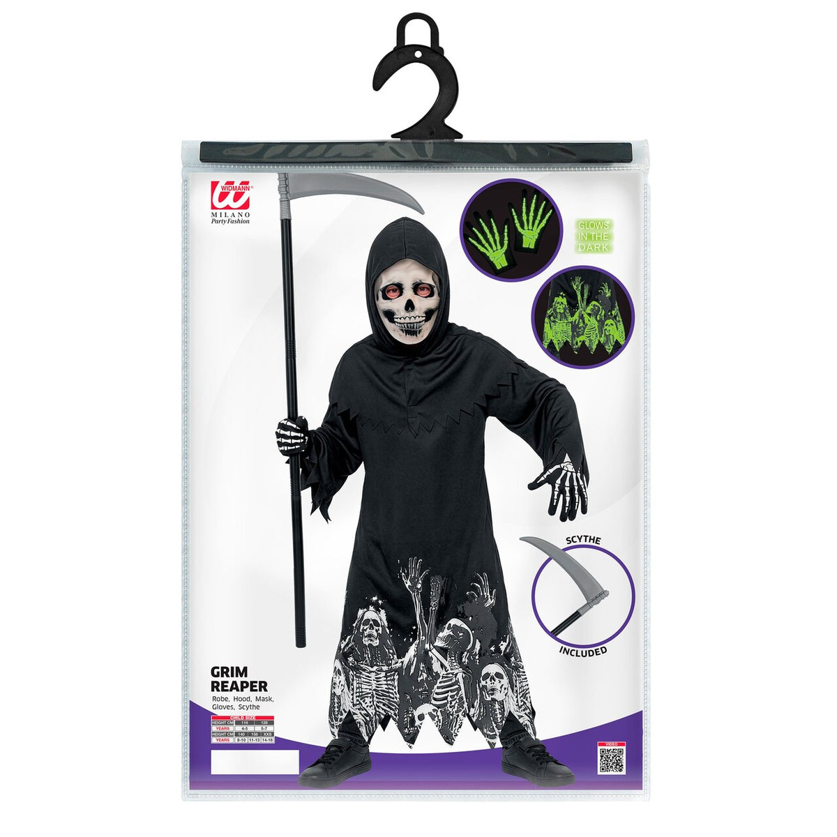Op deze afbeelding zie je een Kostuums, van het merk Widmann. Glow Ghosts Reaper Jongen Kostuum