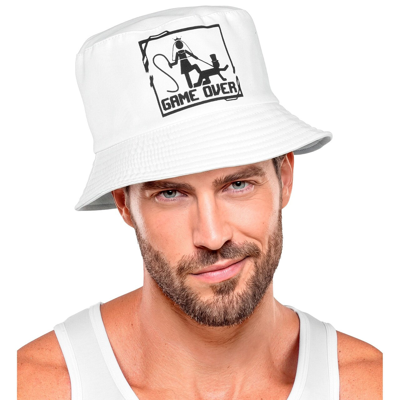 Op deze afbeelding zie je een Accessoires, van het merk Widmann. Game Over Bucket Hat