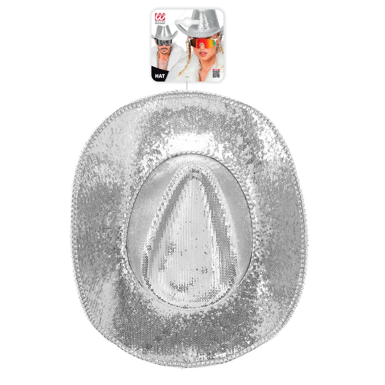 Op deze afbeelding zie je een Accessoires, van het merk Widmann. Zilveren Glitter Cowboyhoed Met Strass