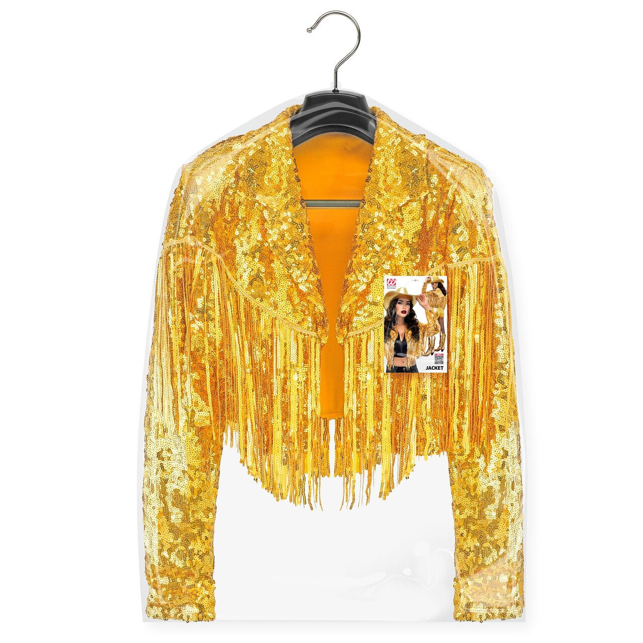 Op deze afbeelding zie je een Kostuums, van het merk Widmann. Gold Fever Glitter & Franje Jas Vrouw