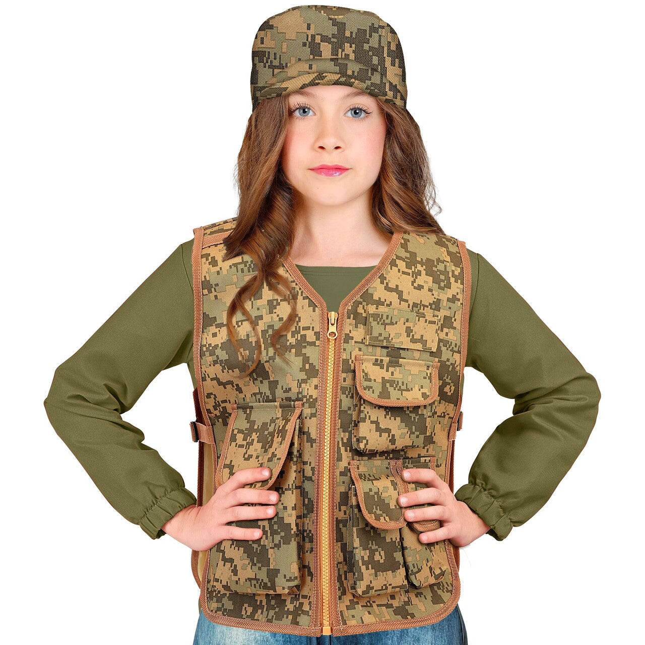 Op deze afbeelding zie je een Kostuums, van het merk Widmann. Camo Commando Vest Kind