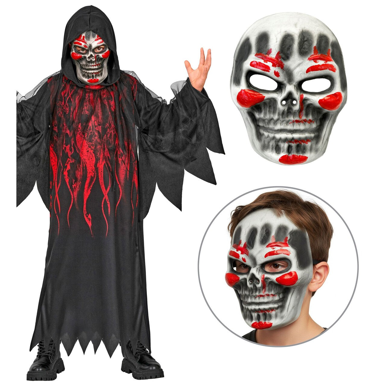 Op deze afbeelding zie je een Kostuums, van het merk Widmann. Burning Reaper Jongen Kostuum