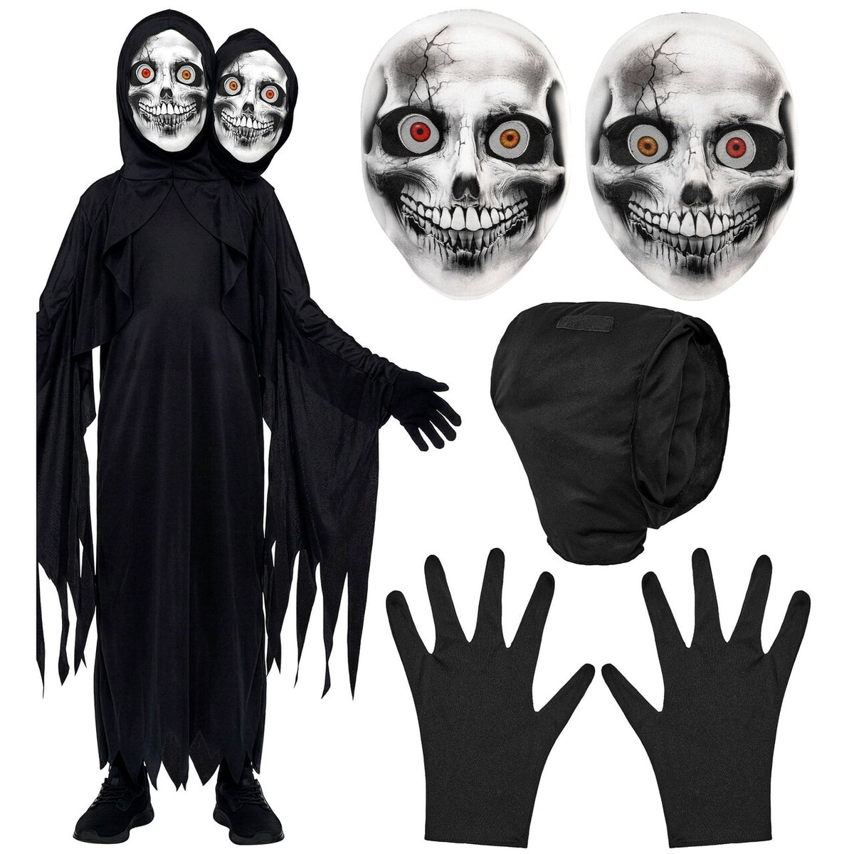 Op deze afbeelding zie je een Kostuums, van het merk Widmann. Halloween Twin Reaper Jongen Kostuum