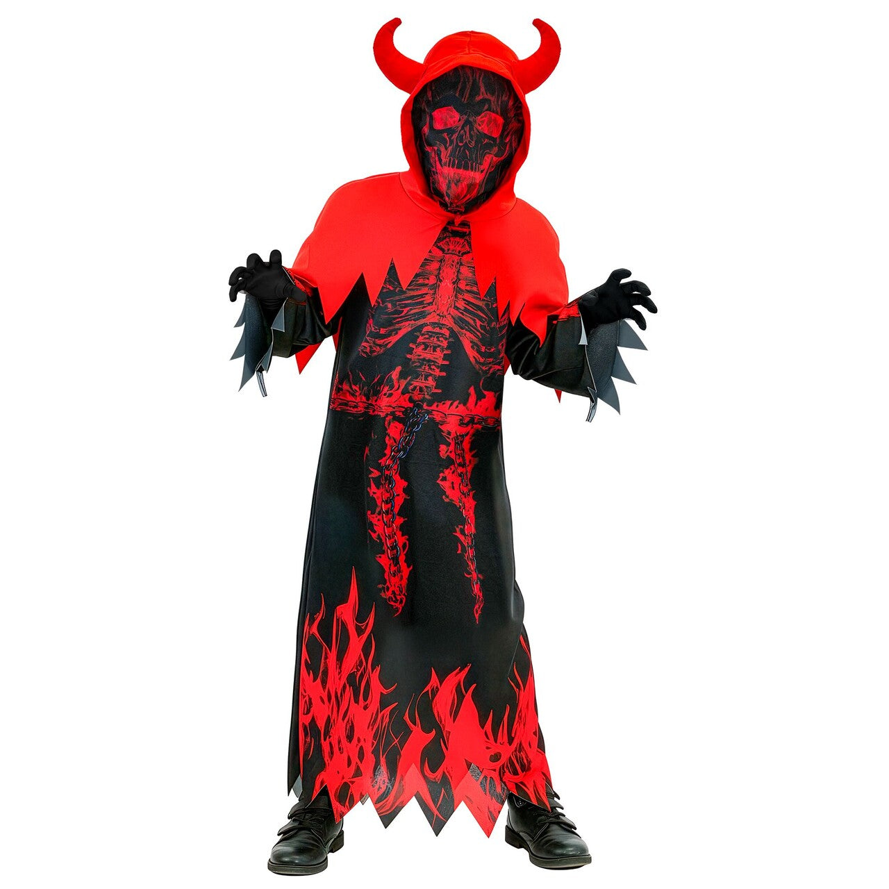 Op deze afbeelding zie je een Kostuums, van het merk Widmann. Hellevlam Reaper Kind Kostuum