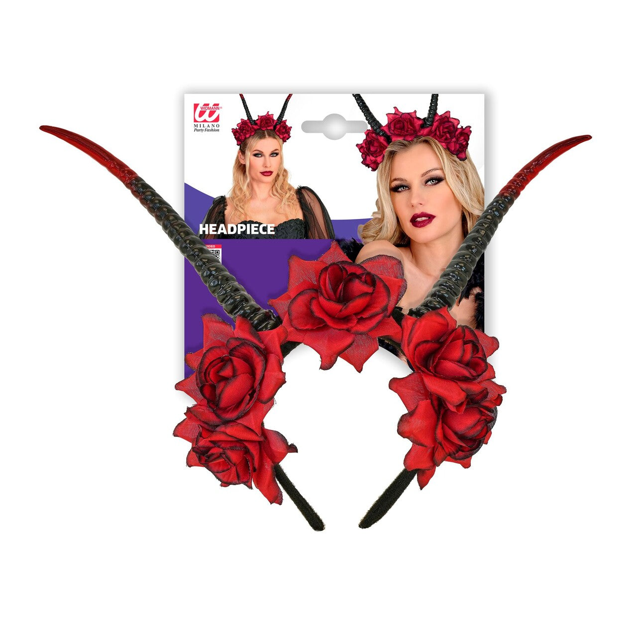 Op deze afbeelding zie je een Accessoires, van het merk Widmann. Duivel Hoorns Met Rode Rozen