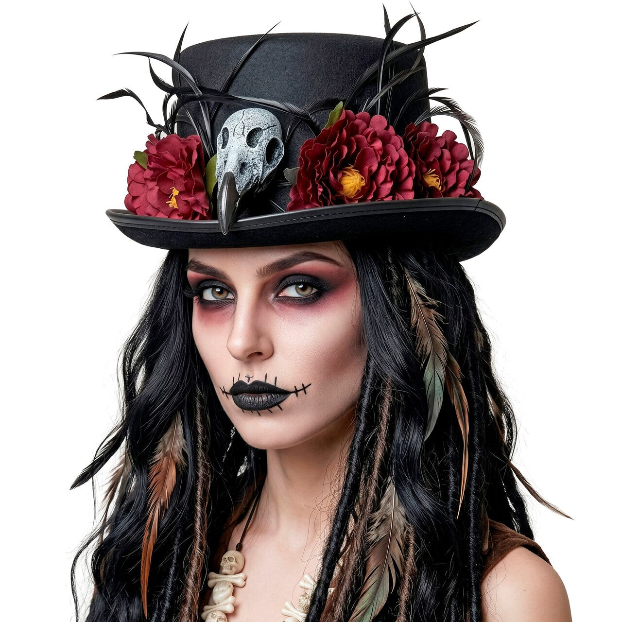 Op deze afbeelding zie je een Accessoires, van het merk Widmann. Voodoo Skull & Flower Hoed