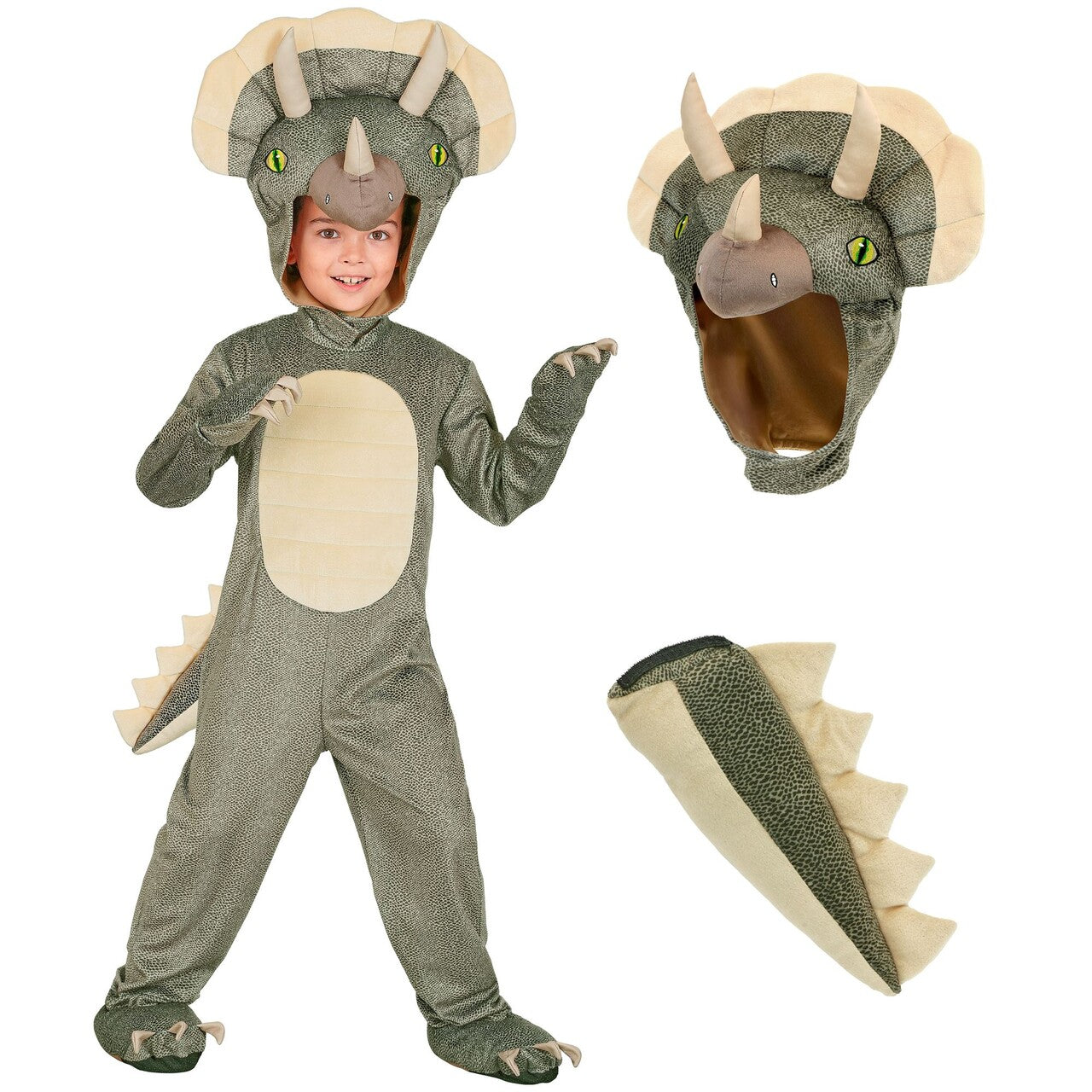 Op deze afbeelding zie je een Kostuums, van het merk Widmann. Triceratops Toby Jongen Kostuum