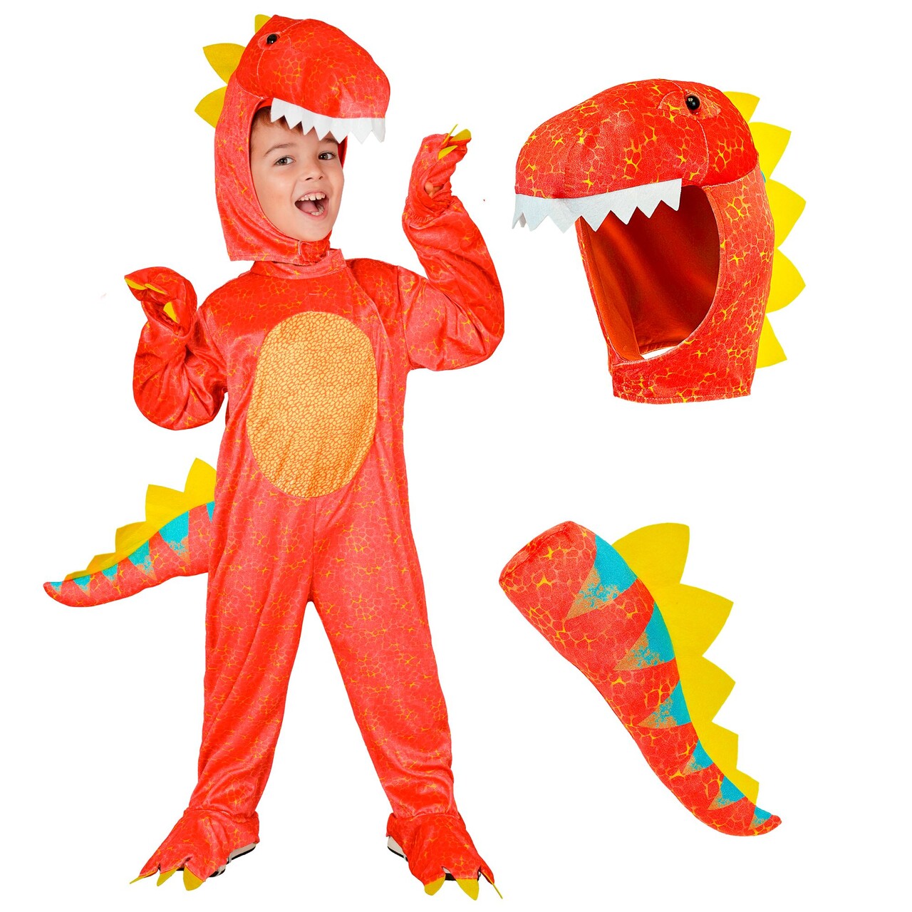 Op deze afbeelding zie je een Kostuums, van het merk Widmann. Rode Dino Dex Jongen Kostuum