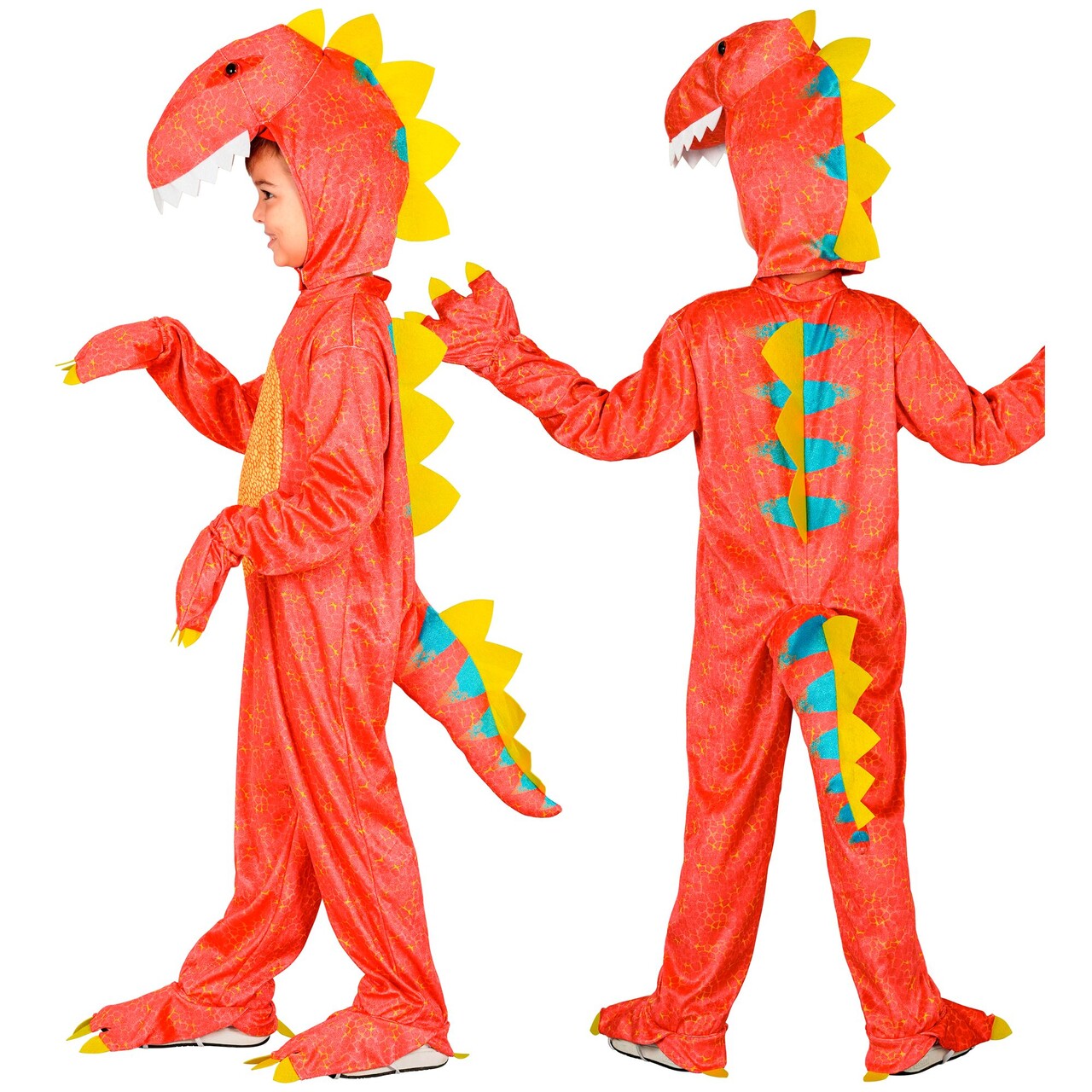 Op deze afbeelding zie je een Kostuums, van het merk Widmann. Rode Dino Dex Jongen Kostuum