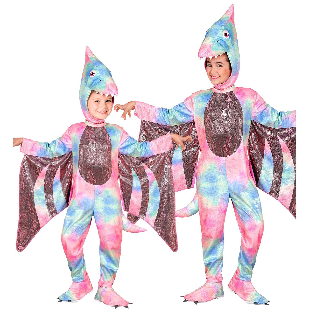 Op deze afbeelding zie je een Kostuums, van het merk Widmann. Kleurrijke Pterodactylus Meisje Kostuum