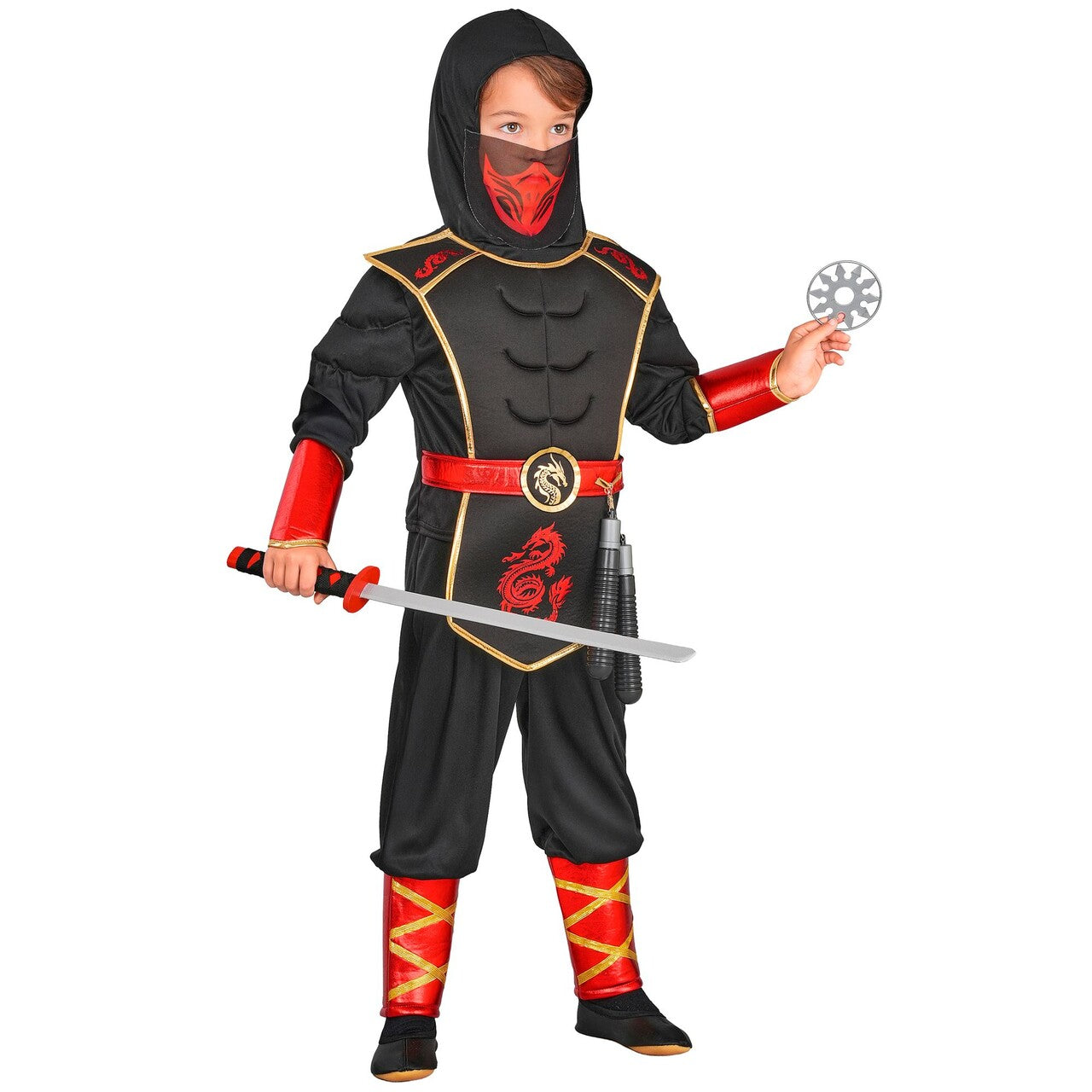 Op deze afbeelding zie je een Kostuums, van het merk Widmann. Red Ninja Warrior Jongen Kostuum