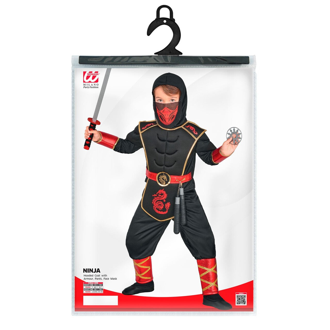 Op deze afbeelding zie je een Kostuums, van het merk Widmann. Red Ninja Warrior Jongen Kostuum