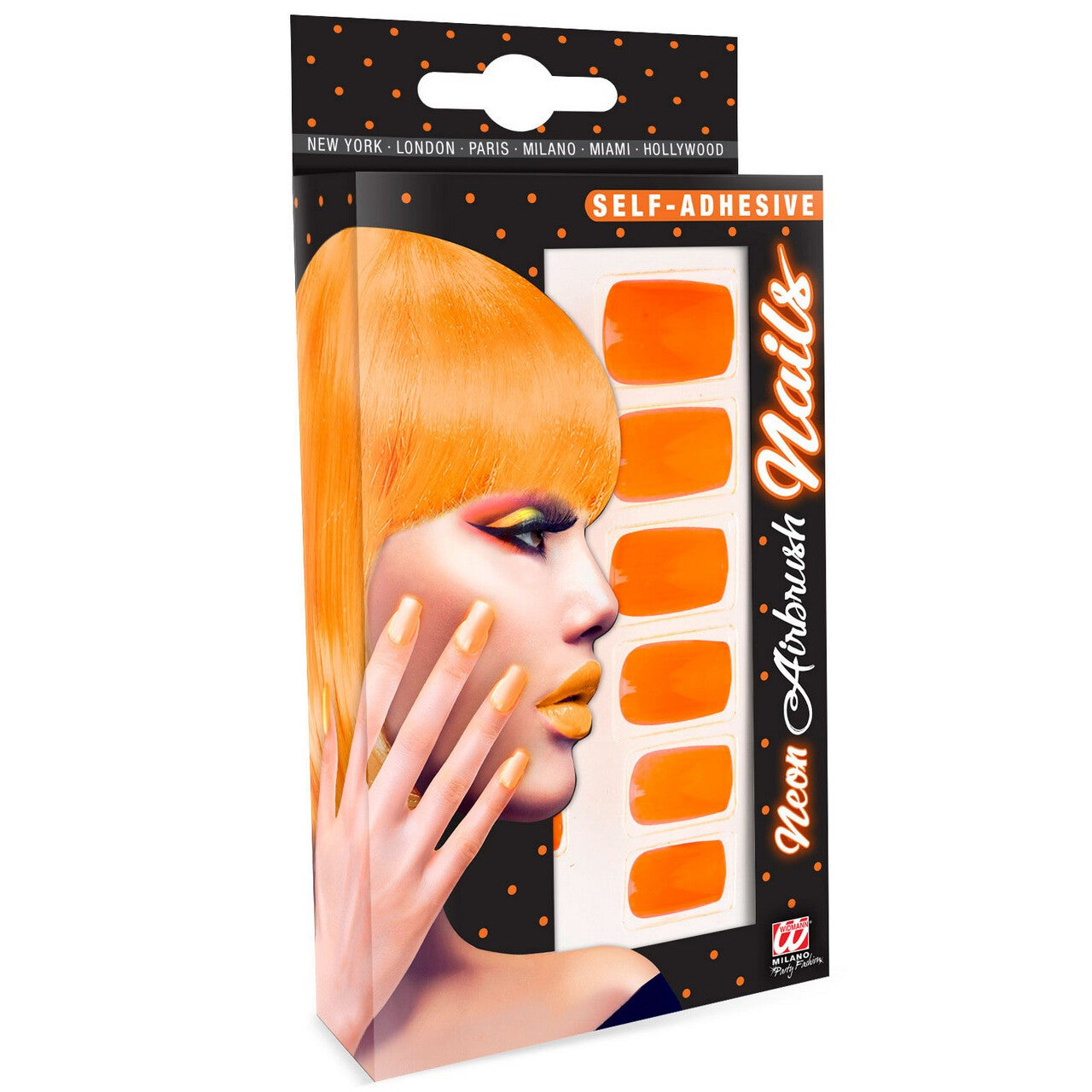Op deze afbeelding zie je een Accessoires, van het merk Widmann. Nagels Airbrush Neon Oranje 80s Lady