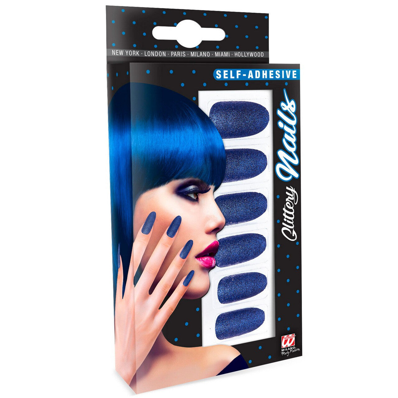 Op deze afbeelding zie je een Accessoires, van het merk Widmann. Nagels Diva Glitter Blauw