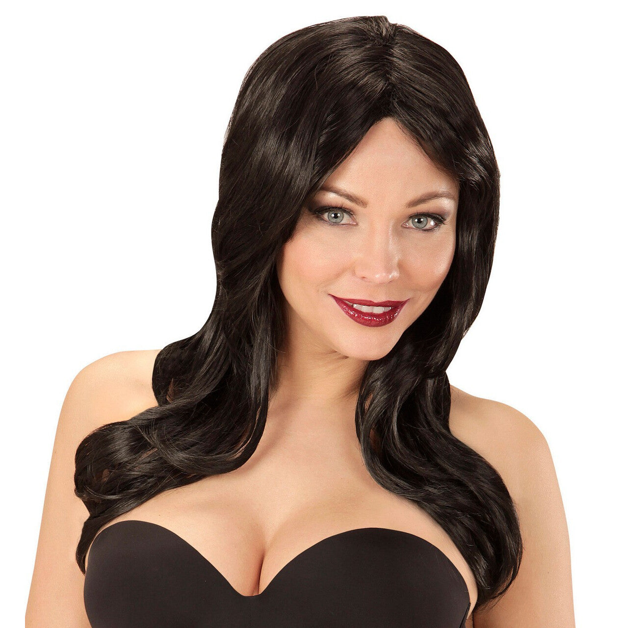 Op deze afbeelding zie je een Accessoires, van het merk Widmann. Pruik Lindsay Holan Zwart