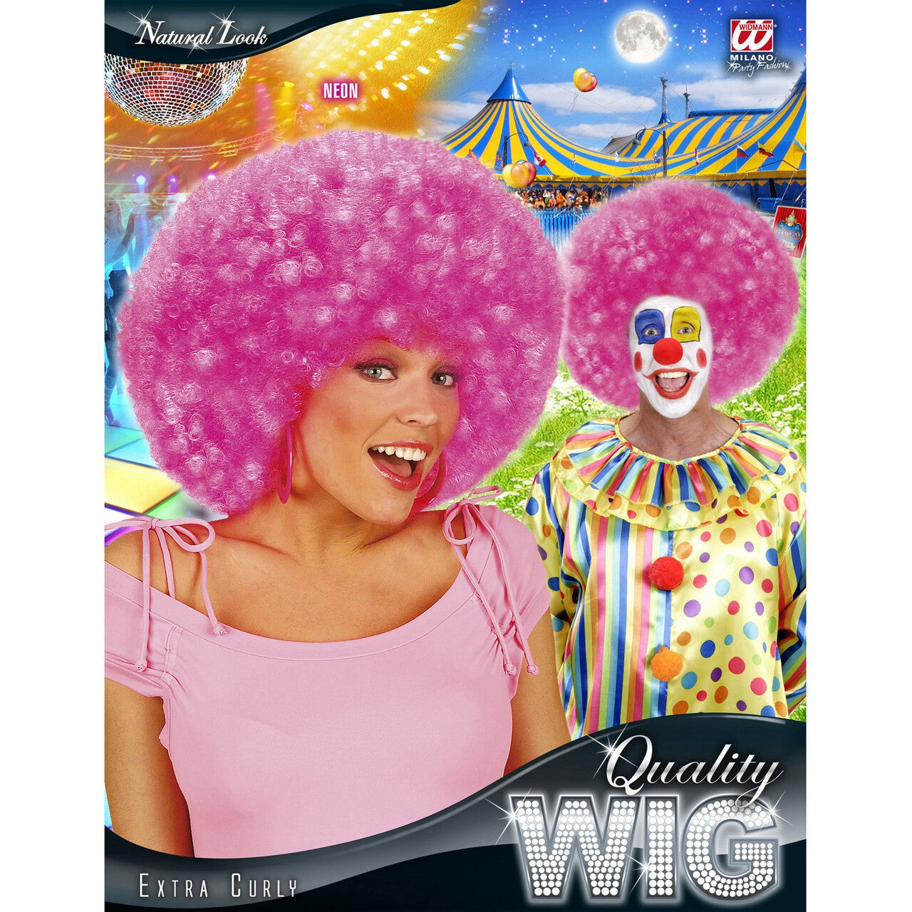 Op deze afbeelding zie je een Accessoires, van het merk Widmann. Pruik Jimmy Flash Extra Krul, Neon Roze