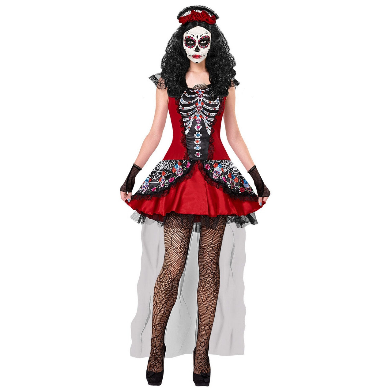 Op deze afbeelding zie je een Kostuums, van het merk Widmann. Rood Jurkje Dia De Los Muertos Ciguatenejo Vrouw