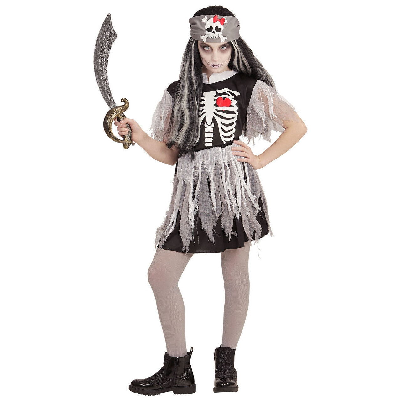 Op deze afbeelding zie je een Kostuums, van het merk Widmann. Rood Hart Pirate Meisje Kostuum