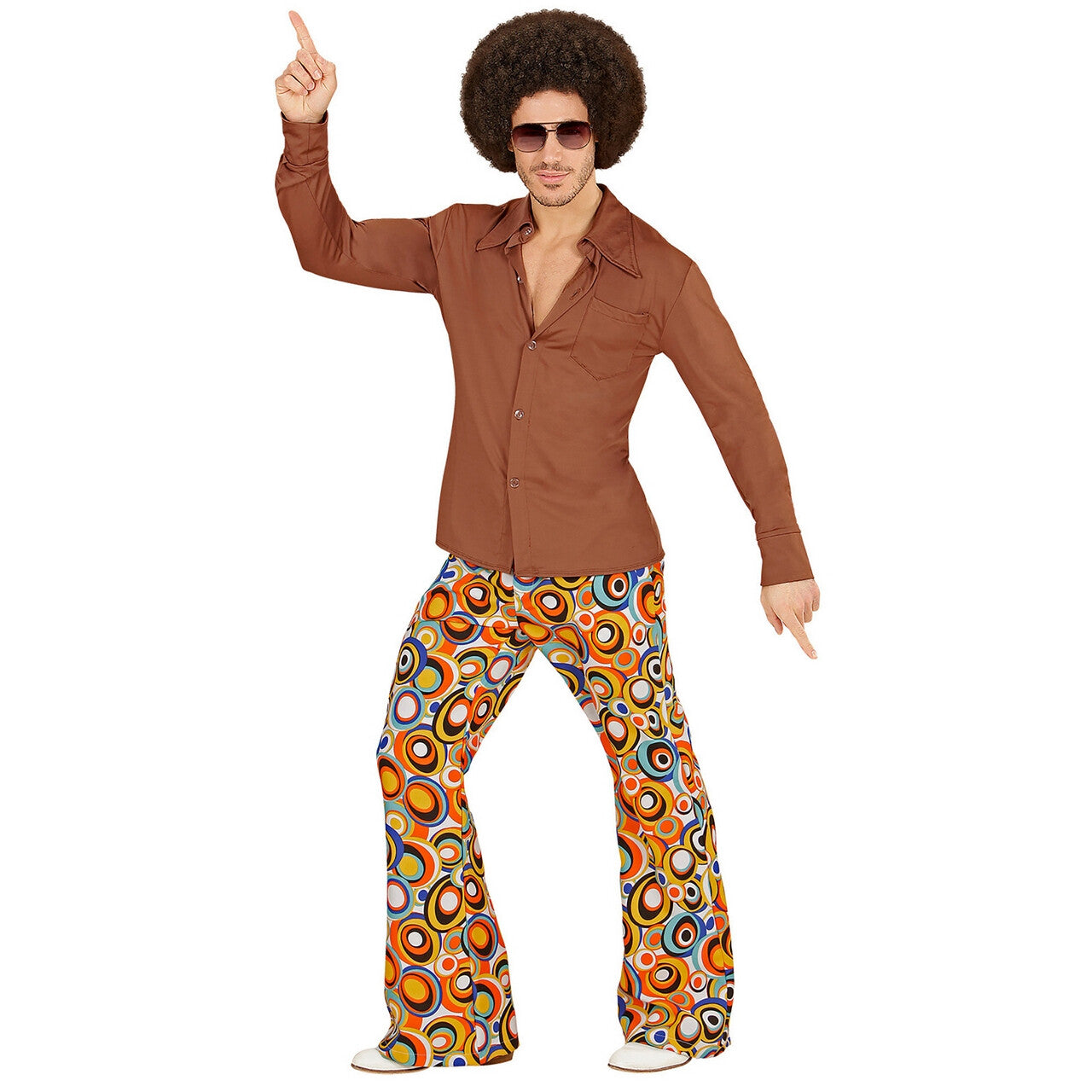 Op deze afbeelding zie je een Kostuums, van het merk Widmann. Groovy Garry 70s Heren Shirt, Bruin Man
