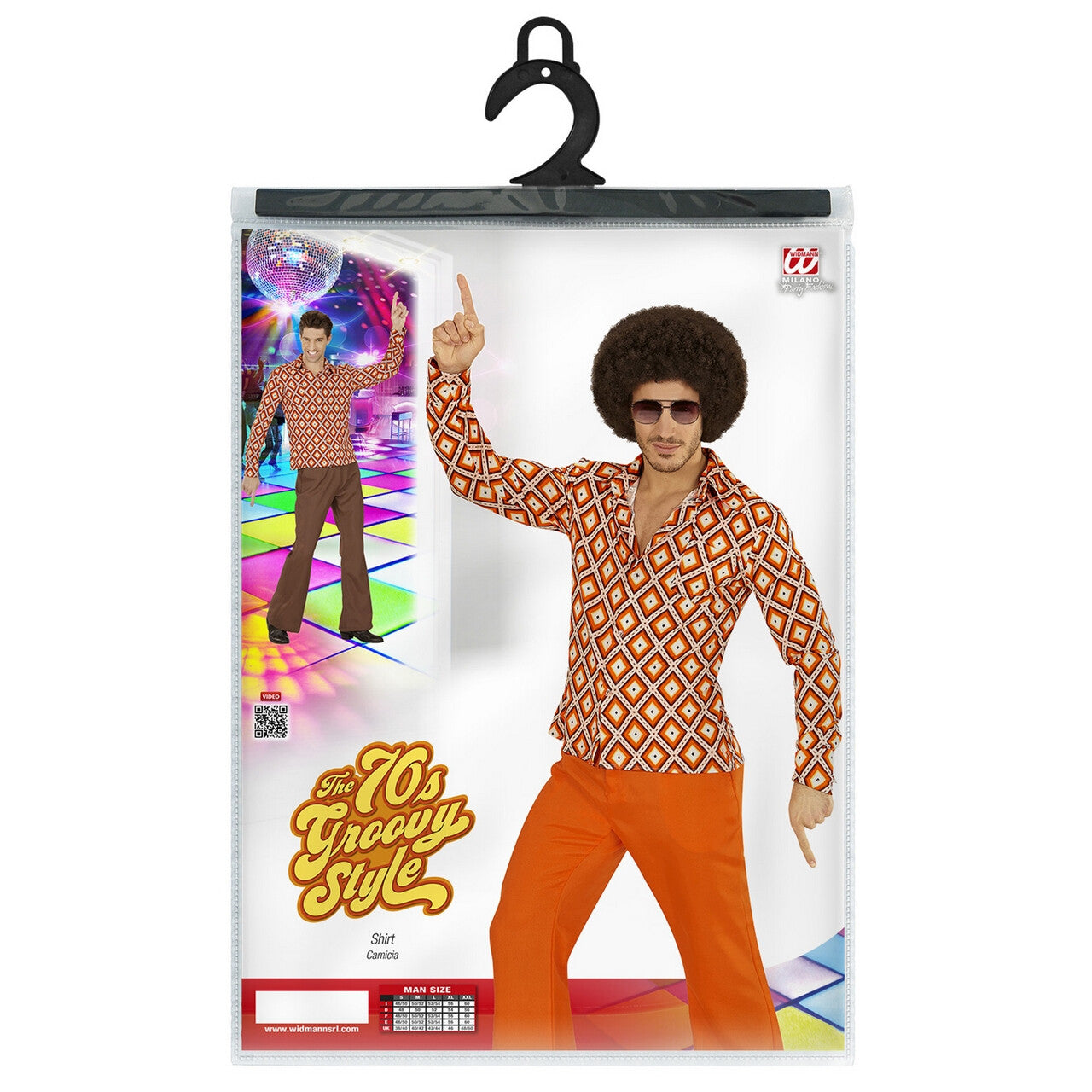 Op deze afbeelding zie je een Kostuums, van het merk Widmann. Groovy Garry 70s Heren Shirt, Ruit Man