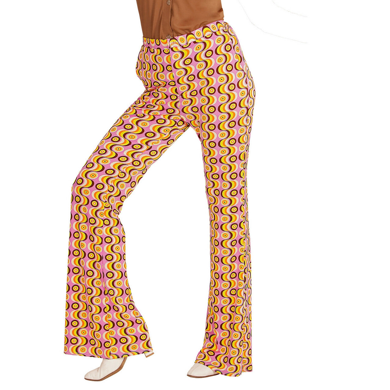 Op deze afbeelding zie je een Kostuums, van het merk Widmann. Groovy Gwendolyn 70s Dames Broek, Lps Vrouw