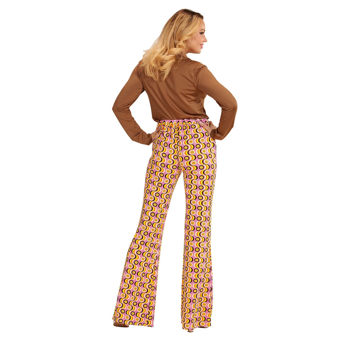 Op deze afbeelding zie je een Kostuums, van het merk Widmann. Groovy Gwendolyn 70s Dames Broek, Lps Vrouw