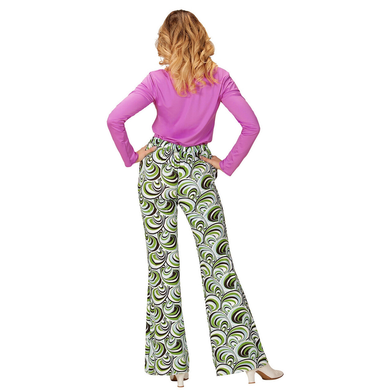 Op deze afbeelding zie je een Kostuums, van het merk Widmann. Groovy Gwendolyn 70s Dames Broek, Golven Vrouw