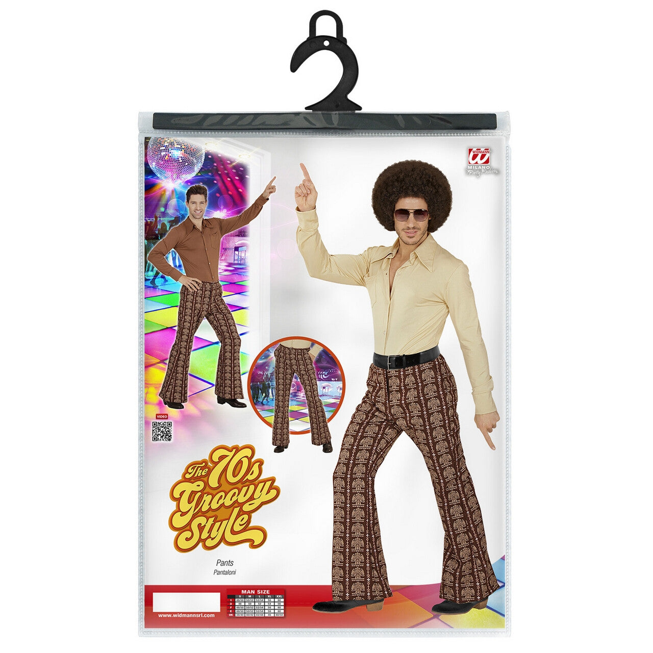 Op deze afbeelding zie je een Kostuums, van het merk Widmann. Groovy Gandalf 70s Heren Broek, Oldschool Man