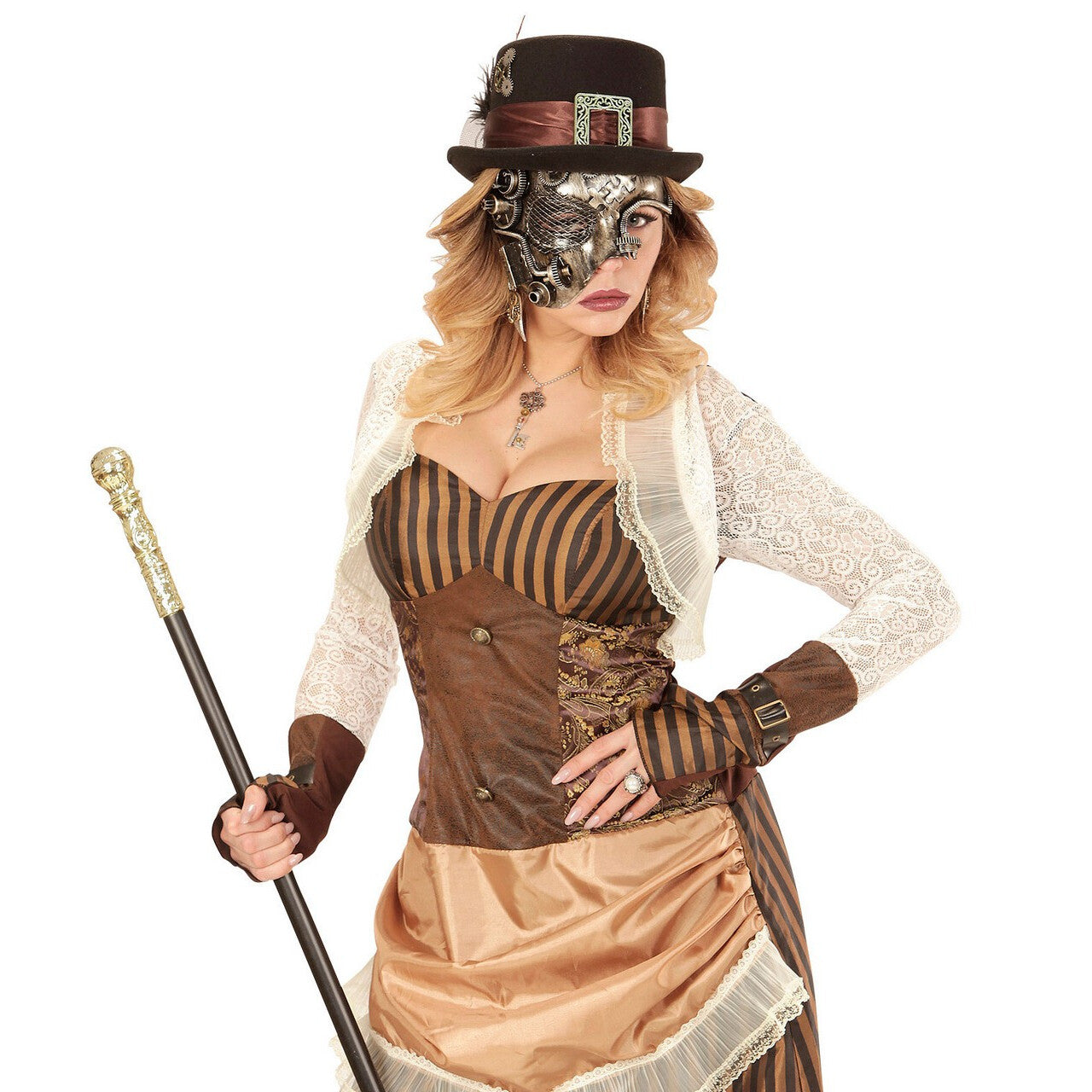 Op deze afbeelding zie je een Accessoires, van het merk Widmann. Halfgezichtmasker Steampunk, Zilver Mechanica