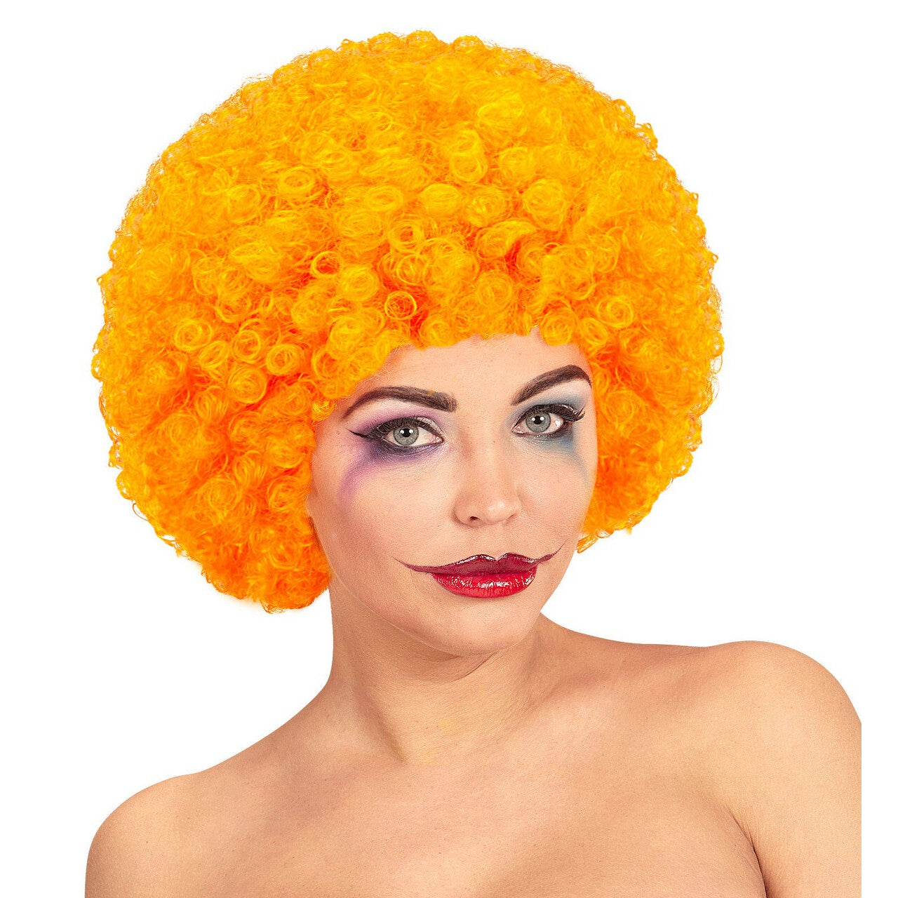 Op deze afbeelding zie je een Accessoires, van het merk Widmann. Afro Clownpruik Krullen, Oranje