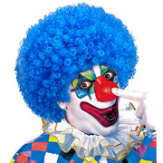 Op deze afbeelding zie je een Accessoires, van het merk Widmann. Afro Clownpruik Krullen, Licht Blauw