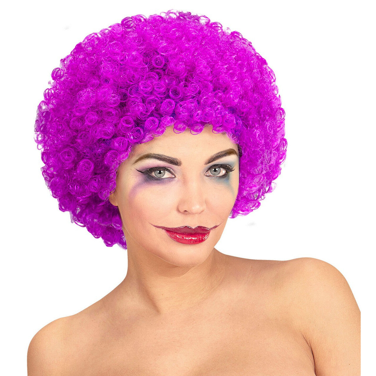 Op deze afbeelding zie je een Accessoires, van het merk Widmann. Afro Clownpruik Krullen, Paars