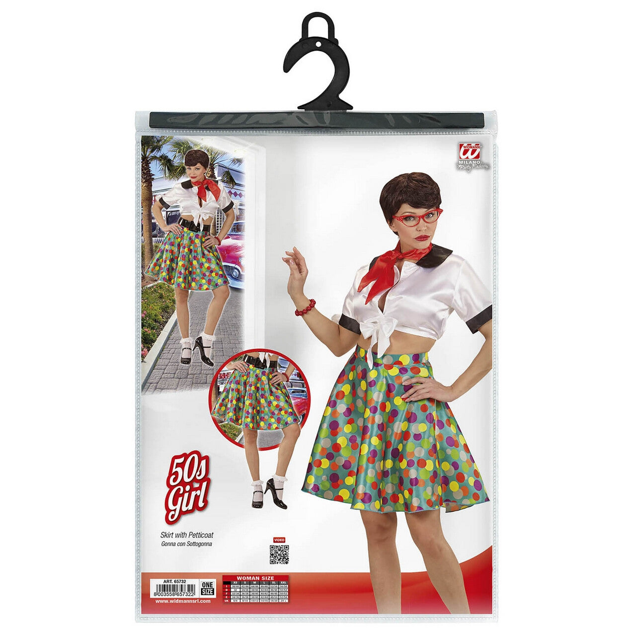Op deze afbeelding zie je een Kostuums, van het merk Widmann. Polkadot 50s Meisje Vrouw
