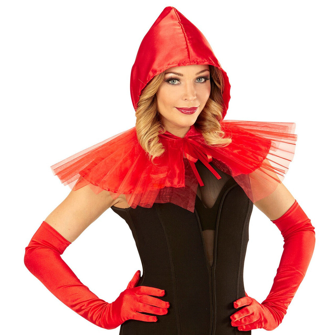 Op deze afbeelding zie je een Accessoires, van het merk Widmann. Verkleedset Funky Roodkapje